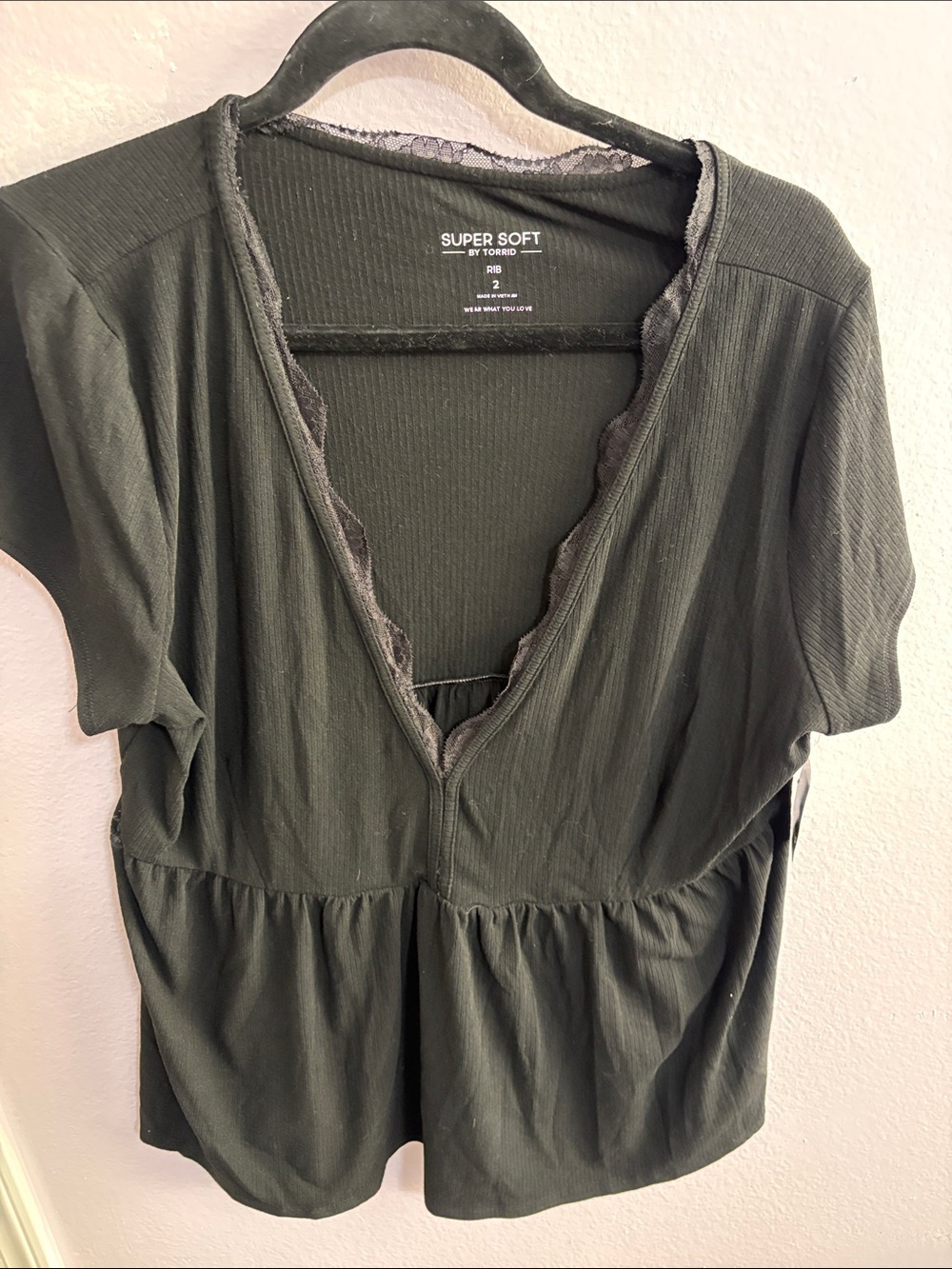 torrid Olive Green V-Neck Peplum Top with Lace Trim